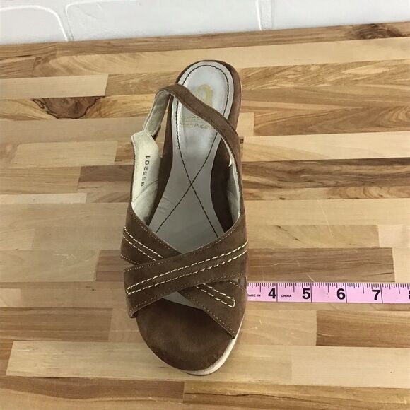 HUSH Puppies brown suede heeled sling back sandals wedges comfy stylish size 7 - Picture 10 of 15